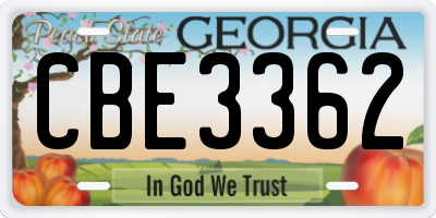 GA license plate CBE3362