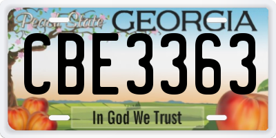 GA license plate CBE3363