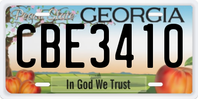 GA license plate CBE3410