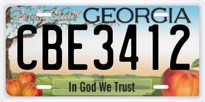 GA license plate CBE3412
