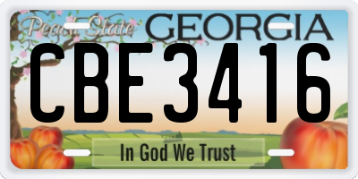 GA license plate CBE3416