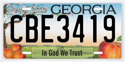 GA license plate CBE3419