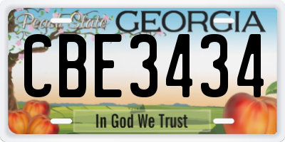 GA license plate CBE3434