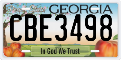 GA license plate CBE3498