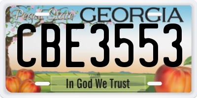 GA license plate CBE3553