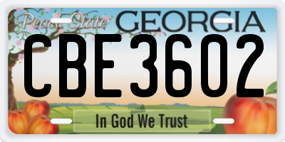 GA license plate CBE3602