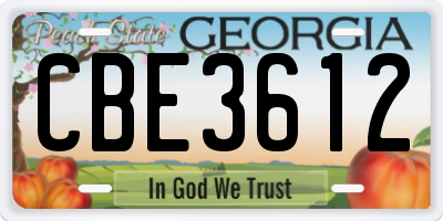 GA license plate CBE3612