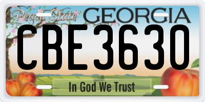 GA license plate CBE3630