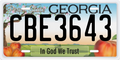 GA license plate CBE3643