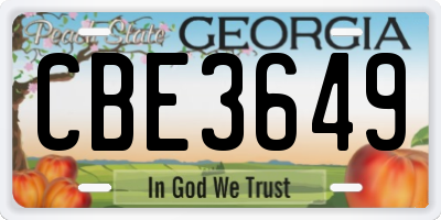 GA license plate CBE3649