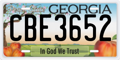 GA license plate CBE3652