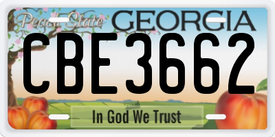 GA license plate CBE3662
