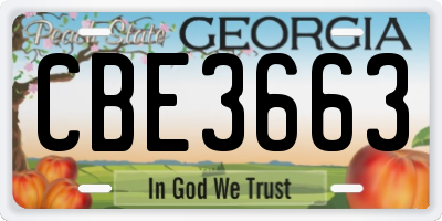 GA license plate CBE3663