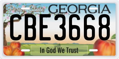 GA license plate CBE3668