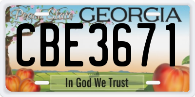 GA license plate CBE3671