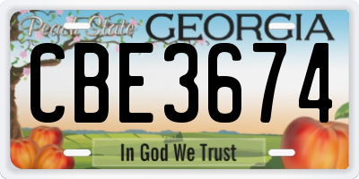 GA license plate CBE3674