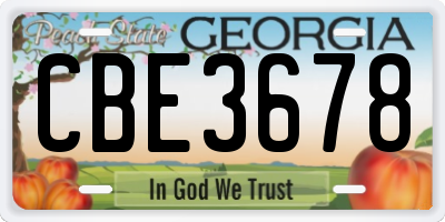 GA license plate CBE3678