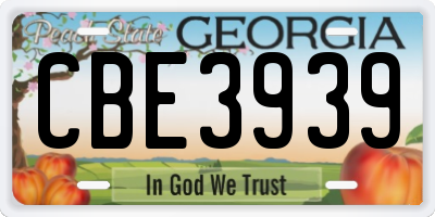 GA license plate CBE3939