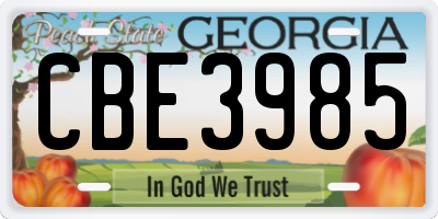 GA license plate CBE3985
