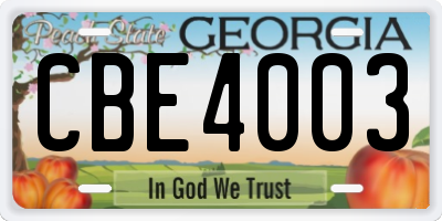 GA license plate CBE4003