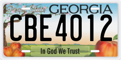 GA license plate CBE4012