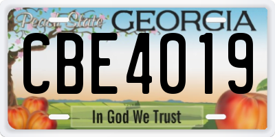 GA license plate CBE4019