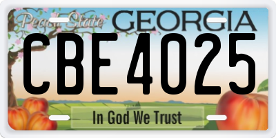 GA license plate CBE4025