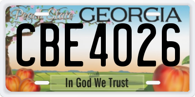 GA license plate CBE4026