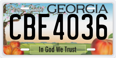 GA license plate CBE4036