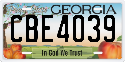 GA license plate CBE4039