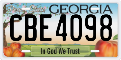 GA license plate CBE4098