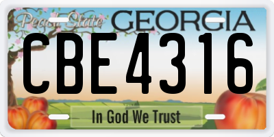 GA license plate CBE4316
