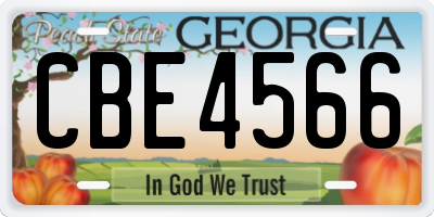 GA license plate CBE4566