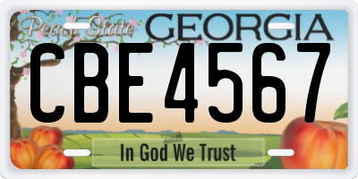 GA license plate CBE4567
