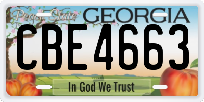 GA license plate CBE4663