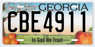 GA license plate CBE4911