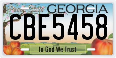 GA license plate CBE5458