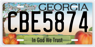 GA license plate CBE5874