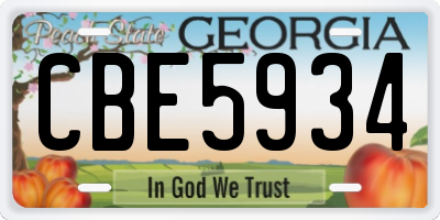 GA license plate CBE5934