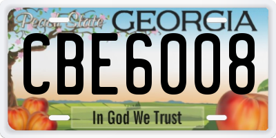 GA license plate CBE6008