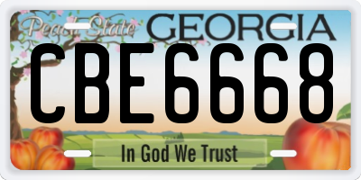 GA license plate CBE6668