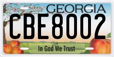 GA license plate CBE8002