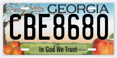 GA license plate CBE8680