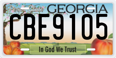 GA license plate CBE9105