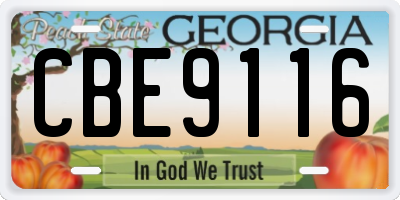 GA license plate CBE9116