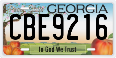 GA license plate CBE9216