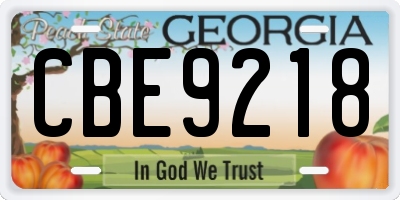 GA license plate CBE9218