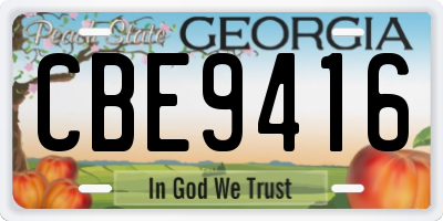 GA license plate CBE9416