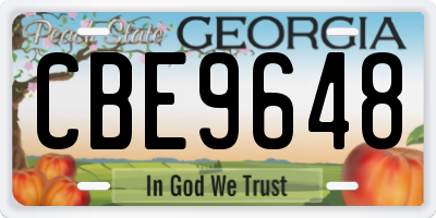 GA license plate CBE9648