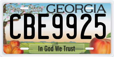 GA license plate CBE9925